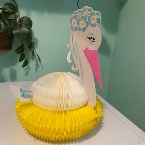 Vintage honeycomb die cut stork